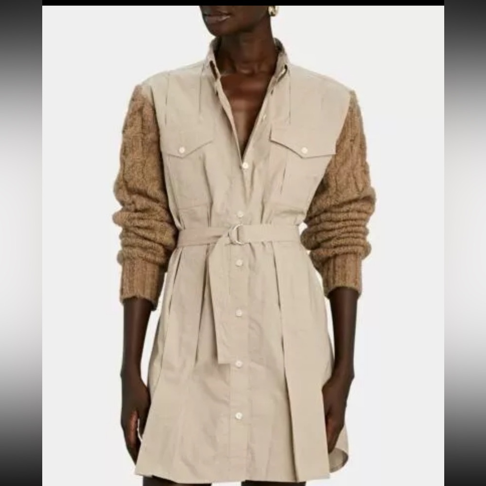 Derek Lam 10 Crosby Khaki Vivian mixed media dress sz. 14